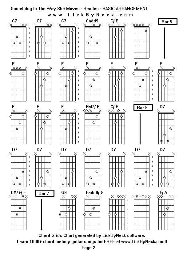 Chord Grids Chart of chord melody fingerstyle guitar song-Something In The Way She Moves - Beatles - BASIC ARRANGEMENT,generated by LickByNeck software.